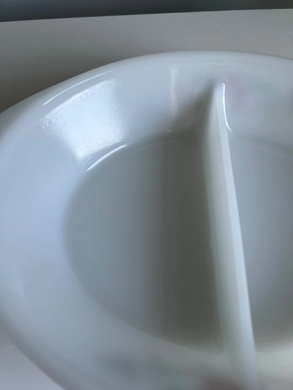 Vintage Glassbake milk glass divided casserole dish J2352.
